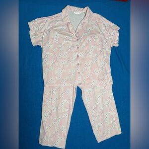 Max Studio Pink Floral 2 Pc. Summer Capri Pajama Set Womens Sz XL
